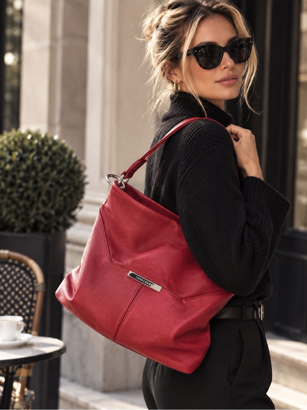 Longchamp Foulonne Hobo Leather Shoulder Bag